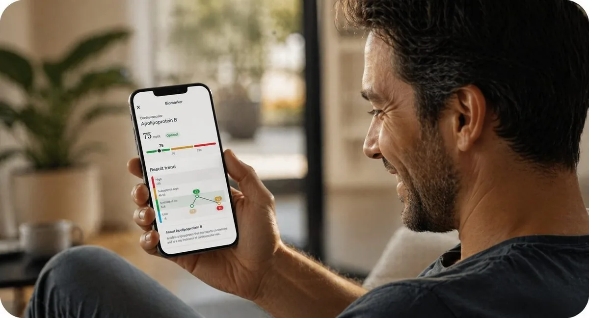 Person reviewing biomarker results on phone